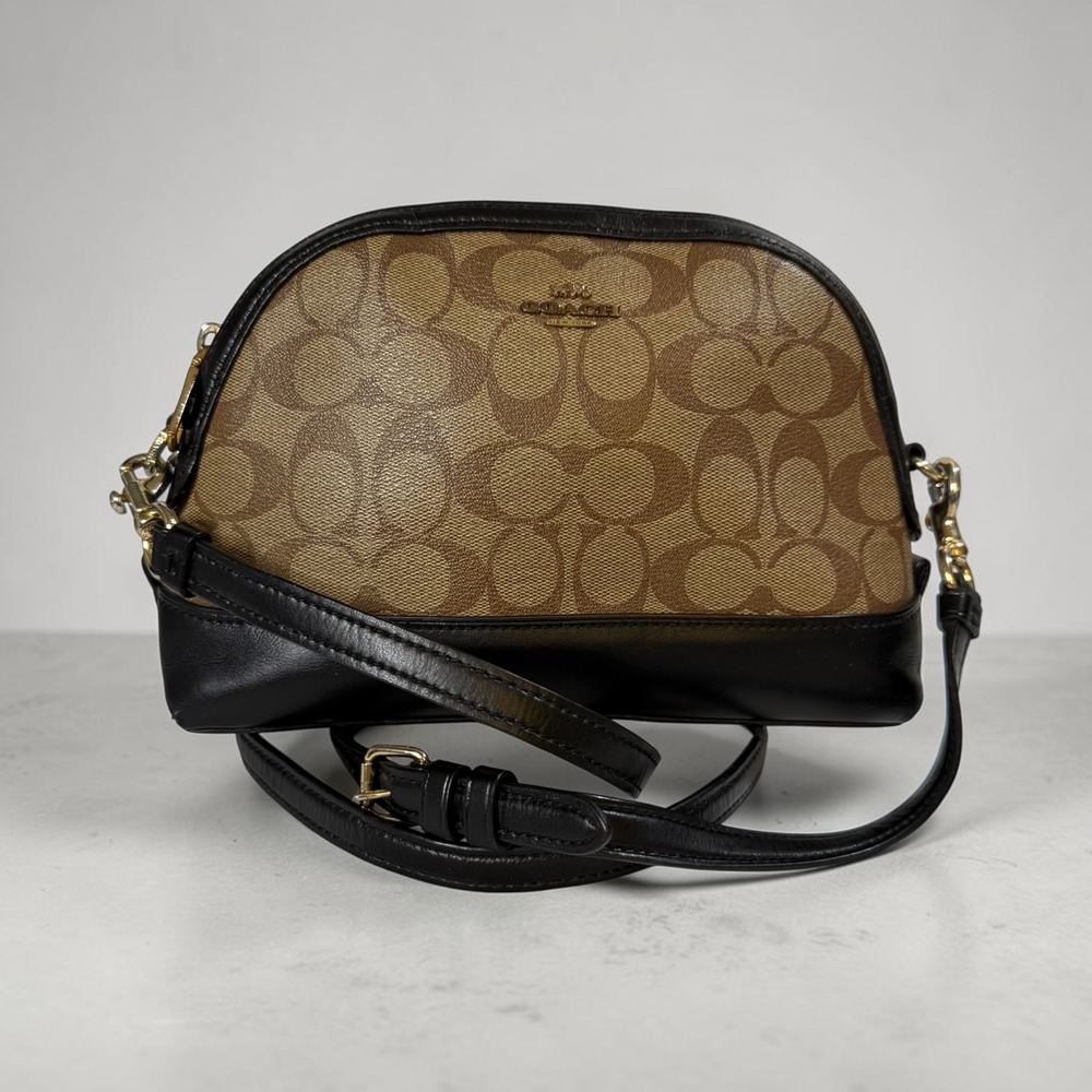 Coach F76674 Signature Canvas Dome Crossbody Bag Khaki Black Gold